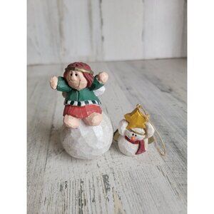 Vintage Eddie Walker Angel snow snowman cherub set figure ornament Xmas